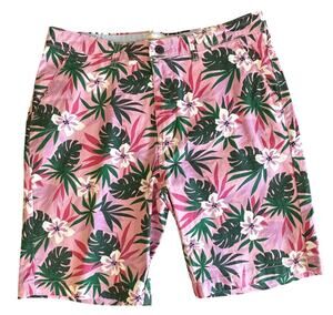 New Hudson & Barrow Men's Pink Tropical Hawaiian Floral Camo Denim Short Size 32